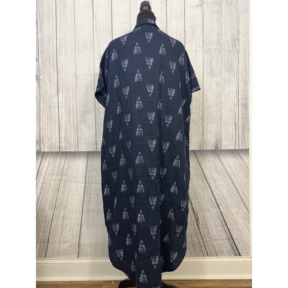 Garnet Hill Women's XL Navy Blue Linen Button-Front Midi Dress Beach Coastal - Picture 8 of 11